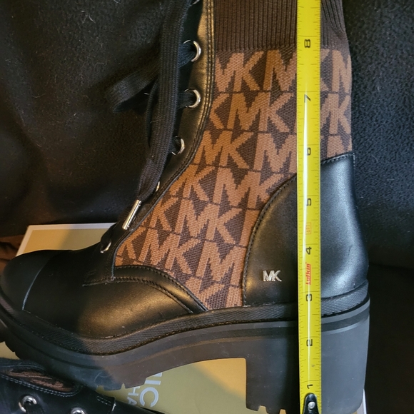 Michael Kors Brea Leather and Logo Jacquard Combat Boot - Picture 9 of 10